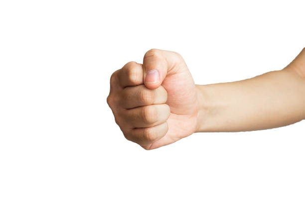 istock Close up of punching hand isolated with white background 1336444335