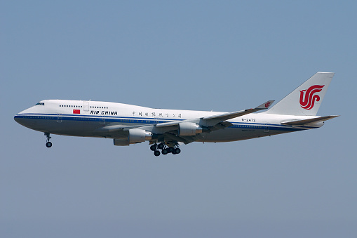 Luqa, Malta September 2, 2004: Air China Boeing 747-4J6 (REG: B-2472) arriving runway 32.