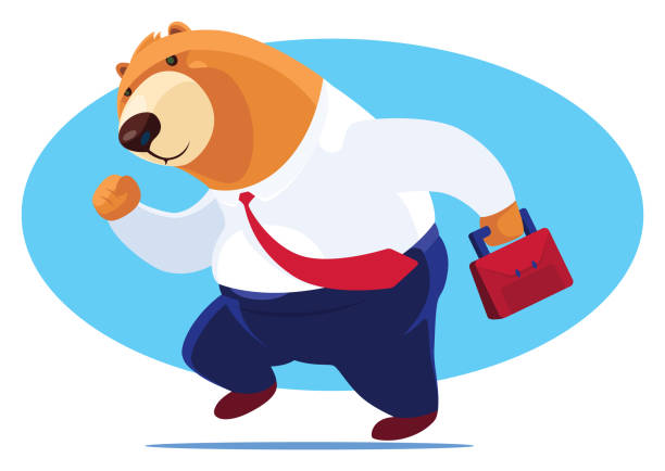 ilustrações, clipart, desenhos animados e ícones de homem de negócios urso segurando pasta e correndo - bear market finance business cartoon