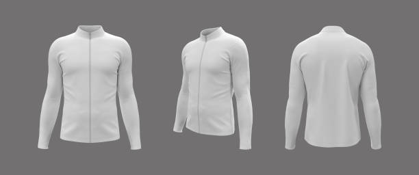 istock Men's cycling jersey mockup in front, side and back 1336446685