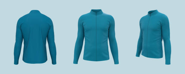 istock Men's cycling jersey mockup in front, side and back 1336449587