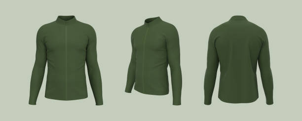 istock Men's cycling jersey mockup in front, side and back 1336449610