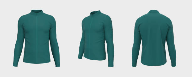 istock Men's cycling jersey mockup in front, side and back 1336449616