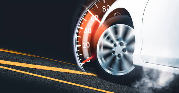 Race car start on track and burning tire,speedometer indicator sweeping to 60 mph Race car start on track and burning tire,speedometer indicator sweeping to 60 mph,Double exposure concept and copy space car burnout stock pictures, royalty-free photos & images