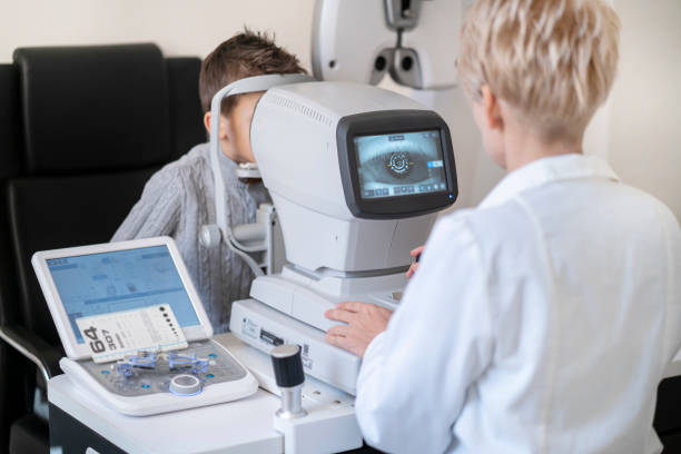 istock A young boy getting an eye test in a modern Ophthalmologist 1336450767