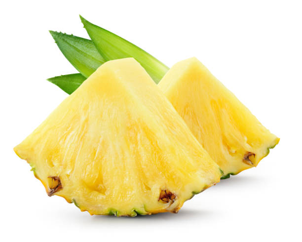 istock Pineapple slices with leaves. Cut pineapple isolated on white. 1336453312