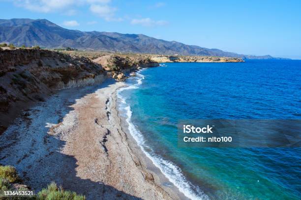 Playa Larga Beach In Lorca Spain Stock Photo - Download Image Now - Lorca, Beach, Cliff