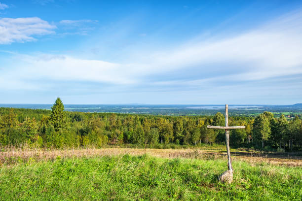 Beautiful landscape view with a wooden cross