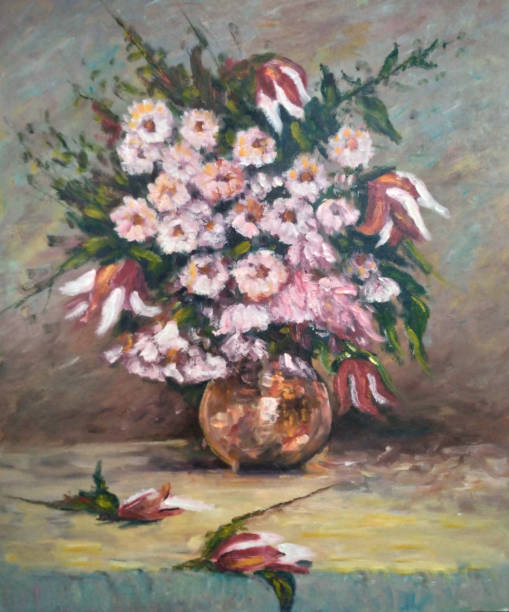 istock Original oil painting The pink flowers 1336456095