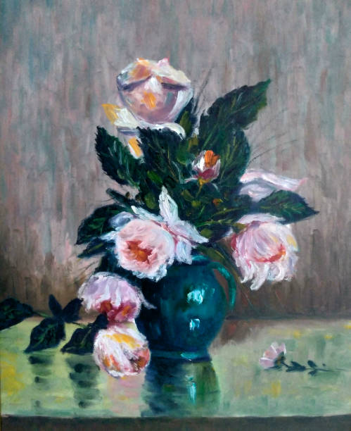 istock Original oil painting The pink pions 1336456291