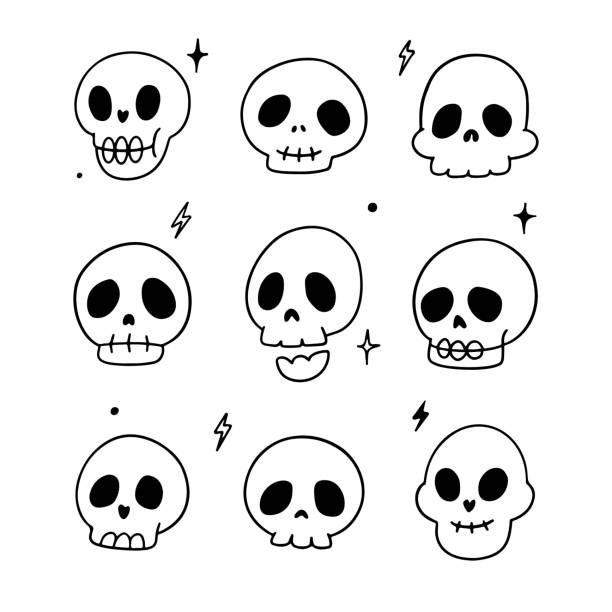 Cute Skull Doodle Set Halloween Concept Line Art Vector Illustration Stock  Illustration - Download Image Now - iStock