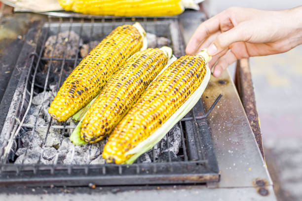Fried corn at street food, roasted