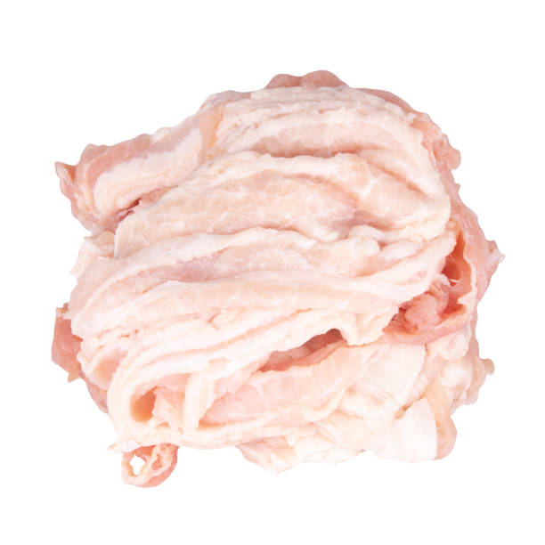 istock bacon pile fresh isolated on white background 1336463393