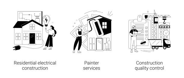 하우스 리노베이션 추상 컨셉 벡터 일러스트레이션. - construction plan electricity blueprint stock illustrations