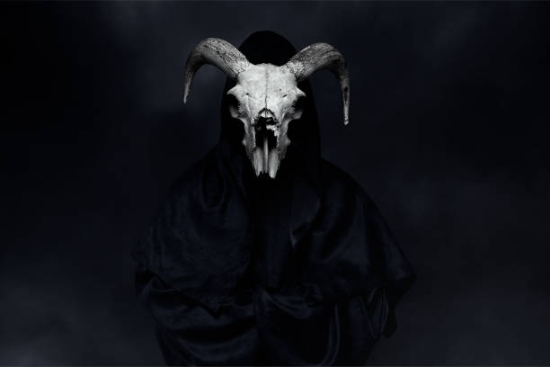 Grim Reaper Grim Reaper on dark background. Halloween. goat photos stock pictures, royalty-free photos & images