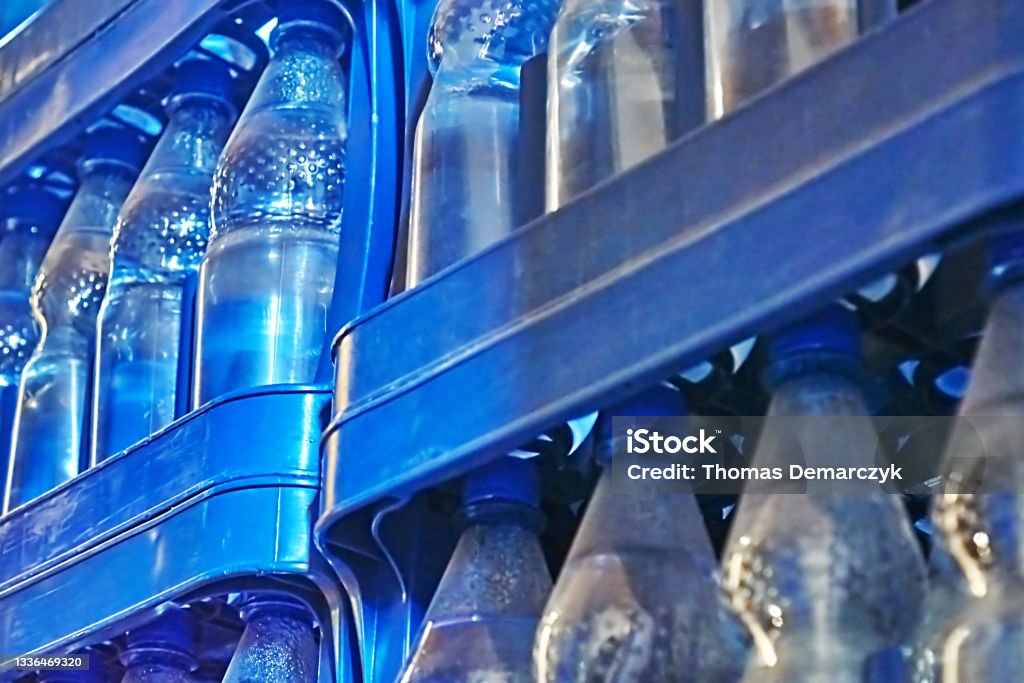 Mineral Water Mineral water bottles in the box Microplastic Stock Photo