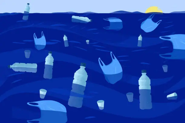 Vector illustration of Don't throw plastic in the water