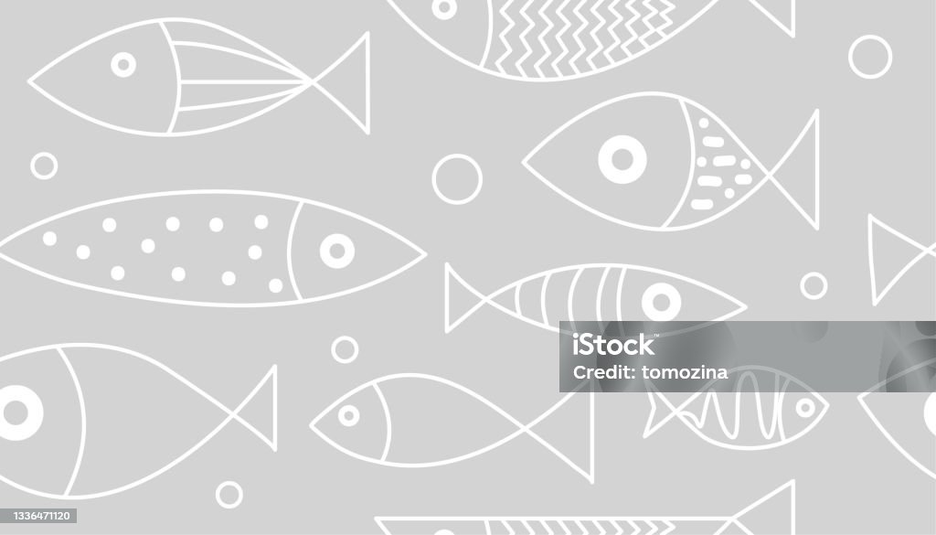 Cartoon Seamless Pattern With Hand Drawn Fish For Print Wallpaper ...