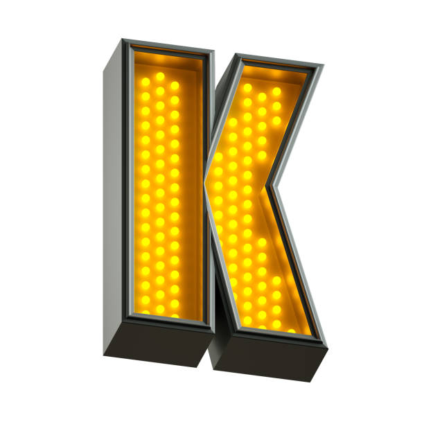 Yellow neon led alphabet letter with isolated on white background.