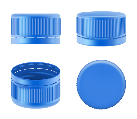 Bottle cap. Realistic polyethylene colorful plastic caps of containers for water or liquid food decent vector bottle cups collection. Illustration lid plastic for bottle drink