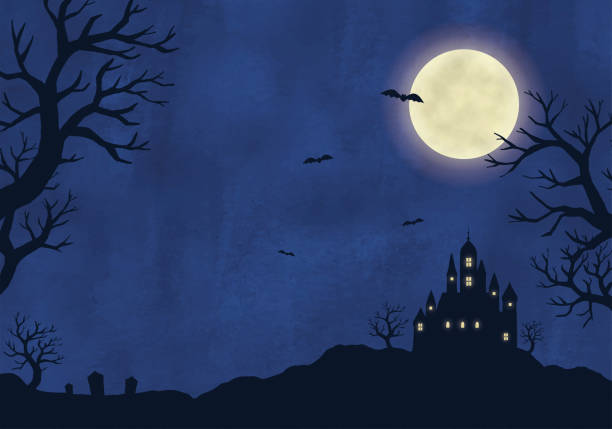 ilustraciones, imágenes clip art, dibujos animados e iconos de stock de paisaje de la noche de halloween - gothic style horror cemetery spooky