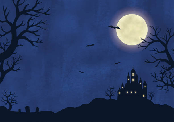 halloween night scenery - haunted house stock illustrations