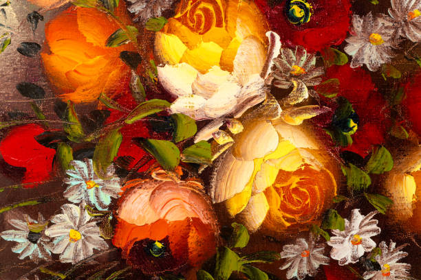 istock Macro of Still Life with Flowers Oil Painting 1336474334