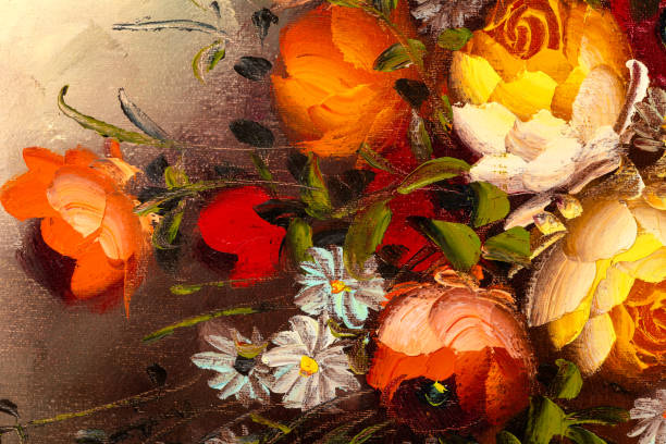 istock Macro of Still Life with Flowers Oil Painting 1336474357