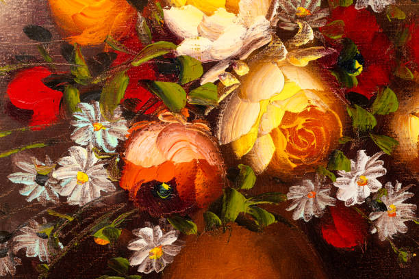 istock Macro of Still Life with Flowers Oil Painting 1336474384