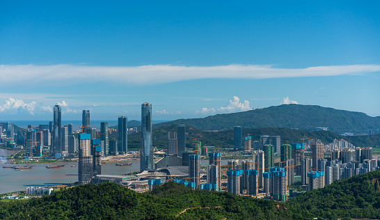 Modern skyscrapers and footbridge in central Hong Kong