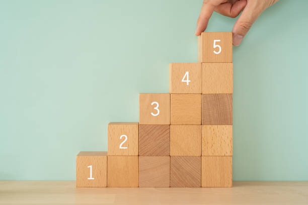 Step up; Wooden blocks with numbers and a hand. Step up; Wooden blocks with numbers and a hand. toy block photos stock pictures, royalty-free photos & images