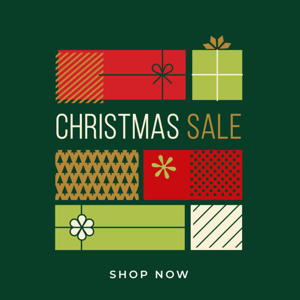 광고, 배너, 전단지 및 전단지를위한 크리스마스 판매 디자인. - red and green bow stock illustrations