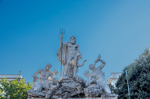 fountain of Neptun in Rome at Plaza del popolo, Italy