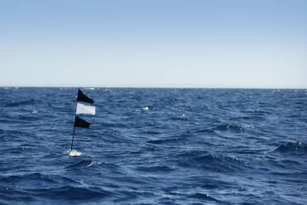 istock Blue ocean with fisherman longline flag 1336479512