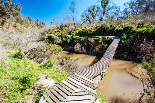 Mountain bike trails and landscape around Plenty Gorge in Northern Melbourne in Victoria, Australia