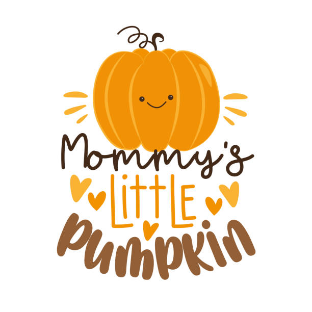 mała dynia mamusi - zabawny slogan z uroczą twarzą dyni. - miniature pumpkin stock illustrations