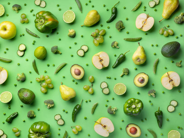 Pattern of fresh green fruits and vegetables