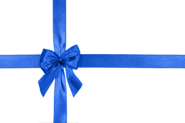 istock Blue ribbon with bow isolated on white background. 1336487879