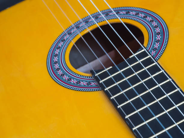 istock Spanish guitar rosette close up. Artisan guitar 1336488489