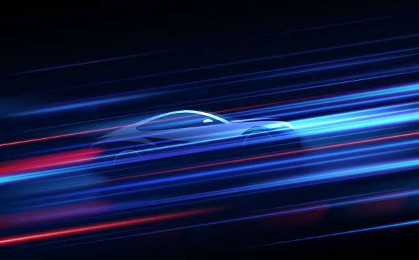 ilustrações de stock, clip art, desenhos animados e ícones de light motion background with car silhouette - sports motion blur