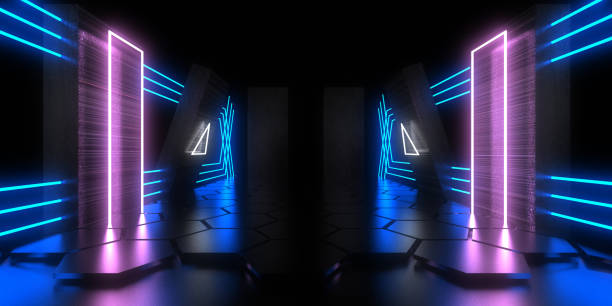 istock 3D abstract background with neon lights. neon tunnel  .space construction . .3d illustration 1336493370