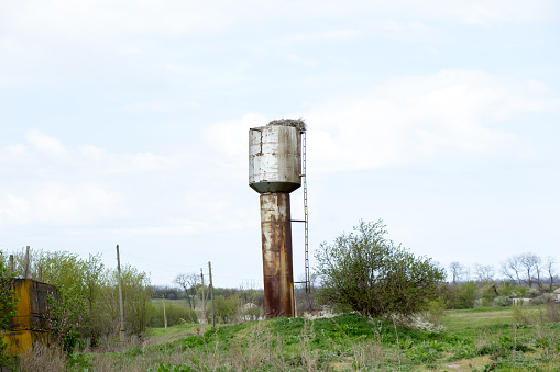 Metal water towers in abandoned areas Ukraine