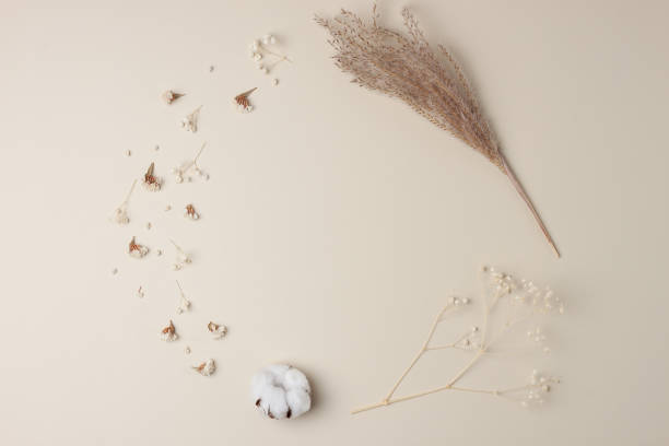 istock Cosmetic background with flowers on pastel beige. Flat lay, copy space 1336495551