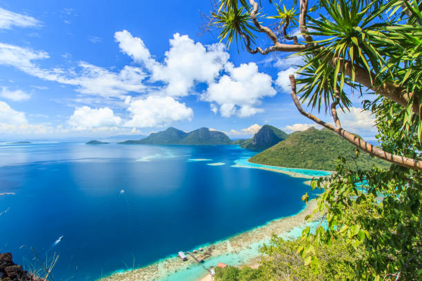 vista panoramica panoramica sull'isola di bohey dulang semporna, sabah. - island of borneo foto e immagini stock