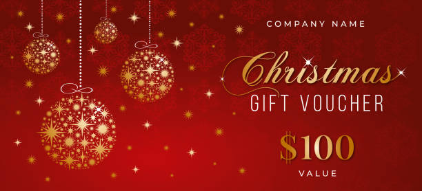 świąteczny bon upominkowy. noworoczny bon podarunkowy. - gift card gift certificate gift gold stock illustrations