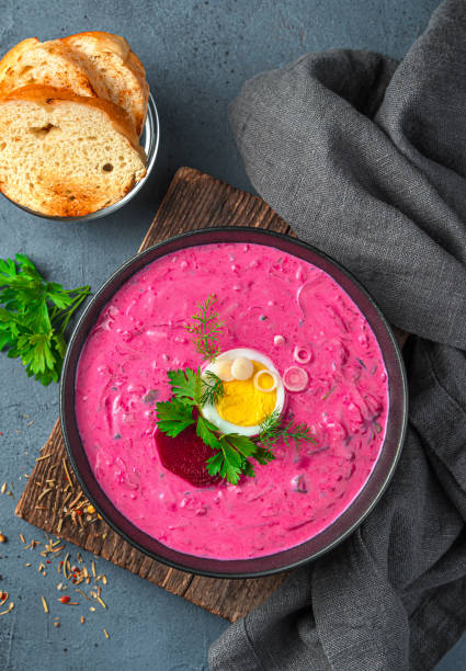 istock Healthy, chilled beetroot soup made from potatoes, beets, cucumbers, eggs, fresh herbs and kefir. A traditional Lithuanian dish 1336501521