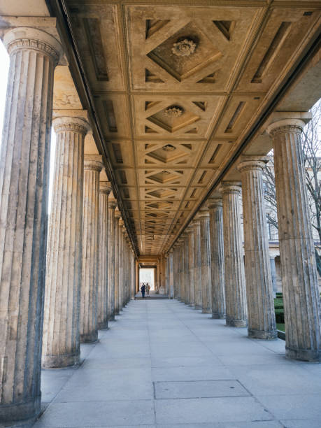 Berlin,Germany: February-18-2019. Doric columns in the outer courtyard of Museum Island