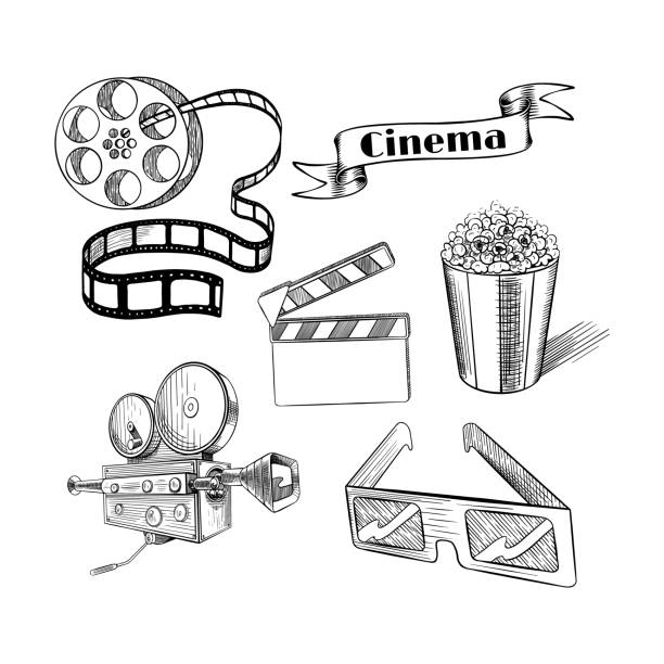 03_UnicornSet [Converted] [Recovered] Old fashion sketchy cinema set. Doodle film objects collection. Vector illustration. movie drawings stock illustrations