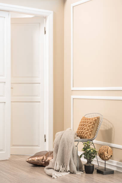 istock modern home living room slatted wall with door pillow table 1336507353
