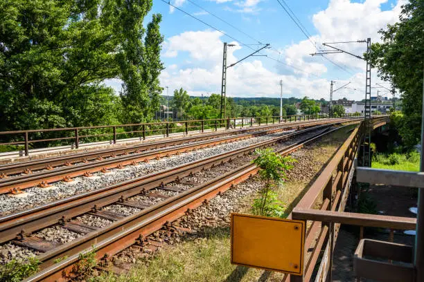 Photo of View of elevated railway tracks on a clear summer day